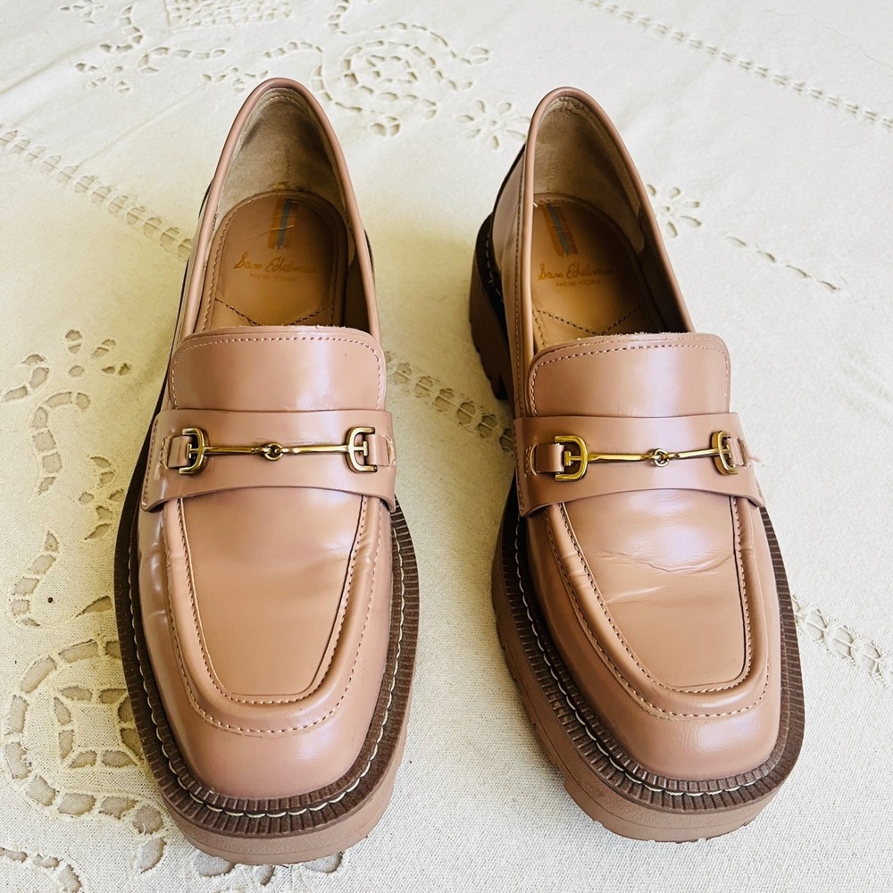 Sam Edelman Laurs Platform Lug Sole Horsebit Loafers Cedarwood Tan Leather 8.5
